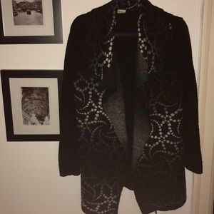 Waterfall drape front black long cardigan